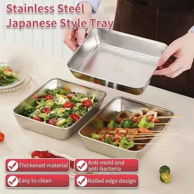 🔥🔥🔥6 Pcs Stainless Steel Square Plate（With Lid）🔥🔥🔥