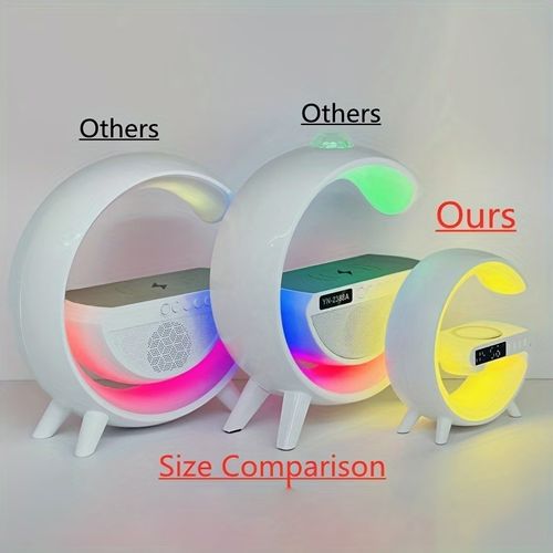 RGB Wireless Charger3-in-1 Wireless Charger with RGB Color Changing Night Light & Wireless Speaker | Alarm Clock Desk Lamp Qi Charging for iPhone Android Samsung | Adjustable Brightness Mood Lighting USB Port Snooze Function Bedside Lamp Ambient Light