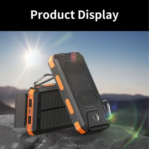 Portable Solar Power Bank | Camping External Battery Charger for Mobile Phones with 2 USBLED Flashlights and Compass for Outdoor Activities