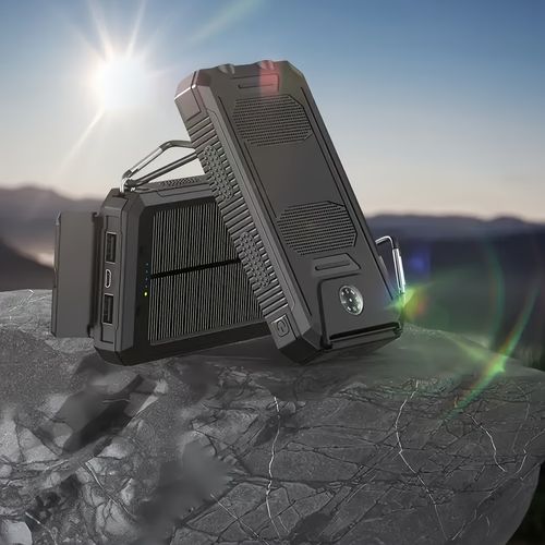 Portable Solar Power Bank | Camping External Battery Charger for Mobile Phones with 2 USBLED Flashlights and Compass for Outdoor Activities