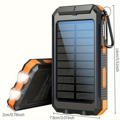 Portable Solar Power Bank | Camping External Battery Charger for Mobile Phones with 2 USBLED Flashlights and Compass for Outdoor Activities