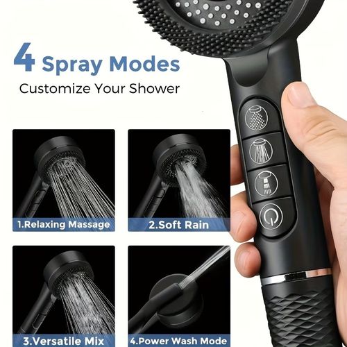 High-Performance Shower Head with Three Spray Settings, Featuring a 1.5-Meter Hose And a Sleek Matte Black PVC Design, Designed for Easy Installation Without Tools, Perfect for a Spa-Like Experience. For shower use only