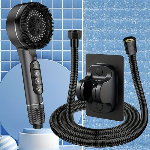 High-Performance Shower Head with Three Spray Settings, Featuring a 1.5-Meter Hose And a Sleek Matte Black PVC Design, Designed for Easy Installation Without Tools, Perfect for a Spa-Like Experience. For shower use only