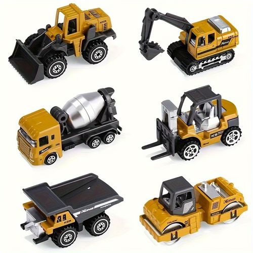 6pcs Alloy Engineering Vehicle Set ModelDie-Cast Alloy Metal Toy TrucksLoader Tractor Excavator ToysHoliday GiftChristmas GiftHalloween GiftPackaging Style Random