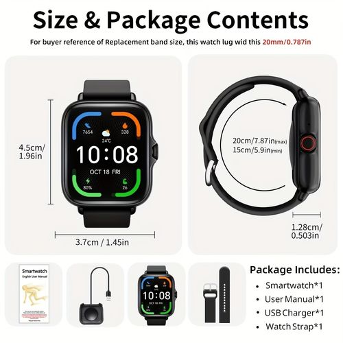 Smart Sports Watch with a 1.83-Inch Full Touchscreen, Information Reception, Calling Features, Health Monitoring, Step Tracking, Message Alerts, Compatible with for Iphone And Android, Perfect Gift for Boyfriend Or Girlfriend, Birthday Present