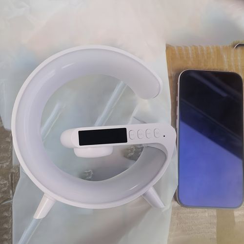 RGB Wireless Charger3-in-1 Wireless Charger with RGB Color Changing Night Light & Wireless Speaker | Alarm Clock Desk Lamp Qi Charging for iPhone Android Samsung | Adjustable Brightness Mood Lighting USB Port Snooze Function Bedside Lamp Ambient Light