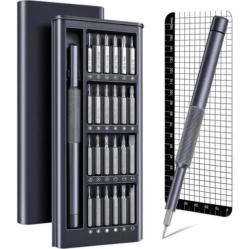A Compact 25-In-1 Screwdriver Kit Featuring 25 Precision Tools, Suitable for Repairing Electronics, Smartphones, Computers, Watches, And Jewelry. This Metal Repair Set Includes Small And Flat Screws for Tech Maintenance