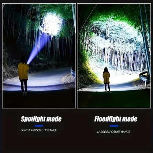 1 Rechargeable Super Bright LED Flashlight | Multi-Functional Outdoor Portable Floodlight with Digital Display, Adjustable Zoom, Type-C Charging, Durable Camping Emergency Light for Camping, Fishing, Hunting.Ip44