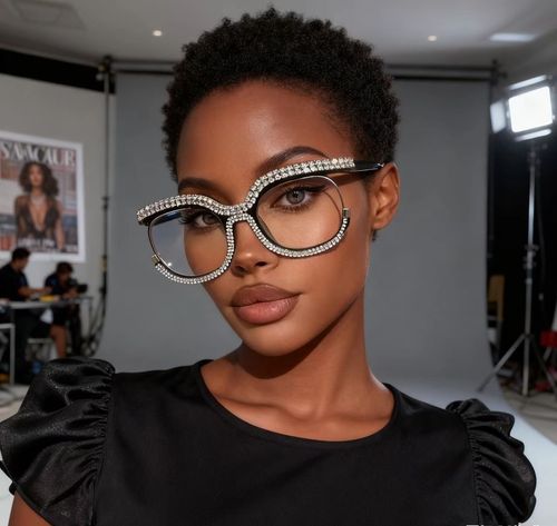 Black Oversized Rhinestone Sunglasses  Glam Statement Shades