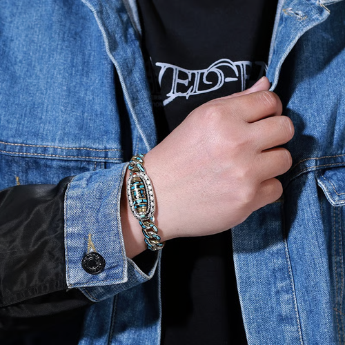 Turquoise Six-character Mantra Nine-eyed Dzi Bead Bracelet