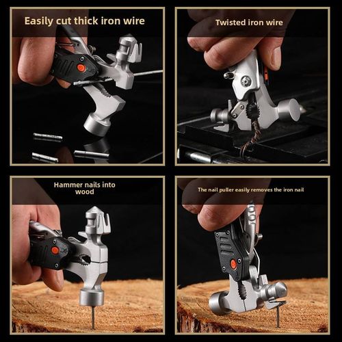 Outdoor camping multi-functional stainless steel claw hammer, round head woodworking hammer, emergency installation tool hammer.
