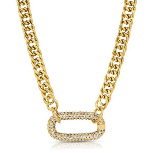 Tewiky Cuban Link Chain Necklace with Zircon Clasp for Men Women Trendy 16 Inch Zirconia Cross Pendant Jewelry Gift for Black Friday Christmas