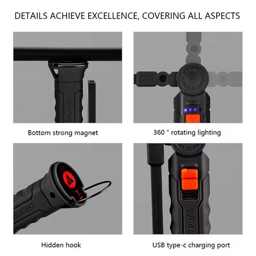 USB Rechargeable COB LED Work Light Large Portable Magnetic Hanging Lamp Cold White Camping Torch Portable Torch for Camping