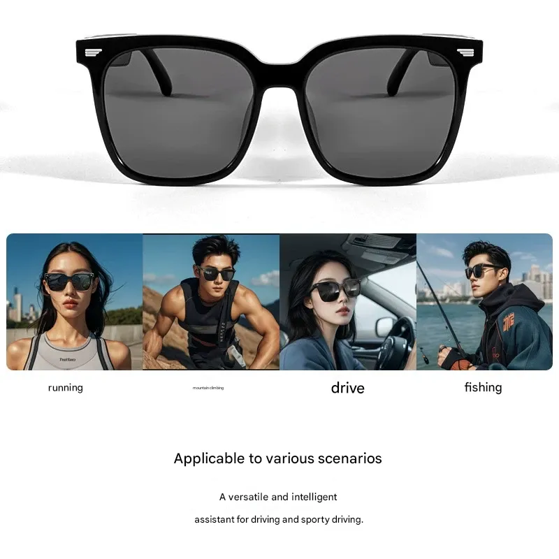 Smart glasses with Bluetooth for music playback, calls, navigation, UV protection, AI translation, and real-time multilingual translation.