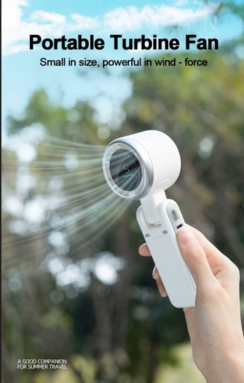 Foldable Turbo Handheld Fan | 3-Speed Powerful Wind + USB Fast Charging | Hands-Free Neckband Design | 72-Hour Long Battery Life