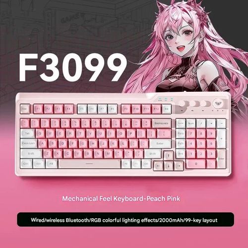 F3099 Wireless 3-Mode Mechanical Keyboard - Bluetooth USB Tri-Mode Quiet Office Gaming Keyboard, Compact Design for PC Laptop & Desktop