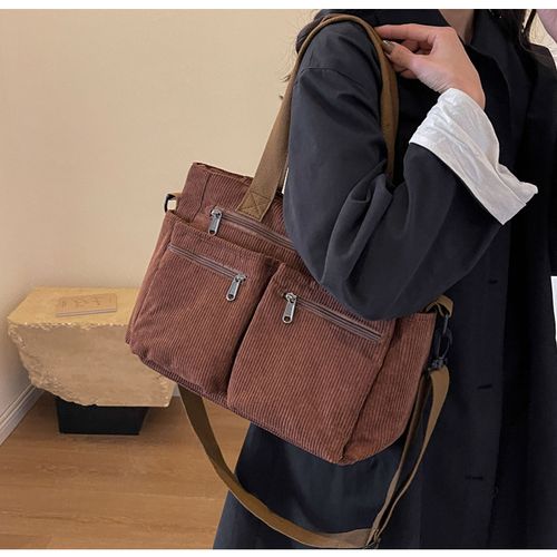 2025 new corduroy shoulder bag large capacity commuting travel fashion casual simple messenger bag Korean Ruiying style backpack