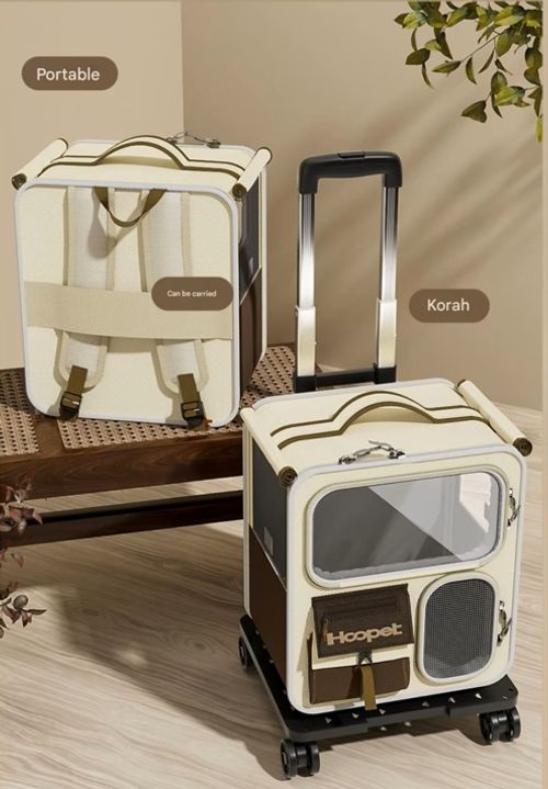 Cat and dog dual-use large capacity backpack trolley case, breathable panoramic window and folding design |, portable cat bag for car, travel, outing, shock-absorbing safety buckle and private cabin