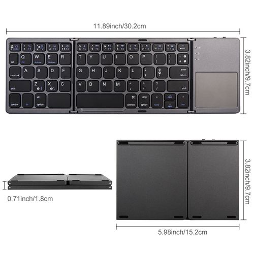 Mini Tri-Fold Bluetooth Keyboard - Ultra-Thin & Portable, Wireless Touch Keyboard Compatible with iPhone Android PC Tablet, Silent Scissor Keys for Office Travel