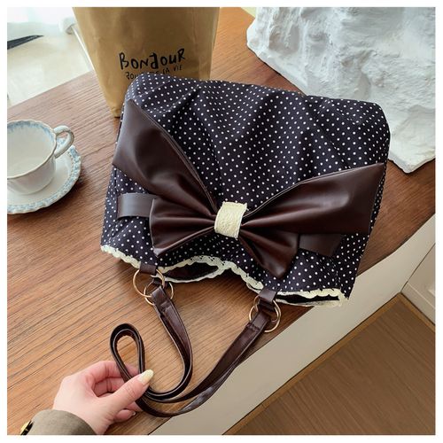 Polka-Dot, High-Capacity Women's Shoulder Bag — Versatile Commuter Style with Bow and Lace Accents