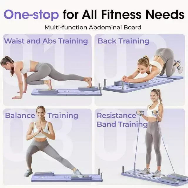 Multifunctional Pilates Board – Core Workout Board with Timer & Resistance Bands for Home Fitness, Ab Toner for Women & Men, Butt & Waist Trainer Exercise Equipment