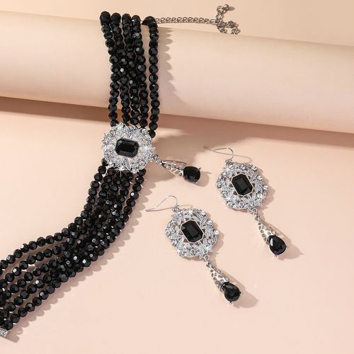 Multi-layered crystal teardrop pendant necklace jewelry set
