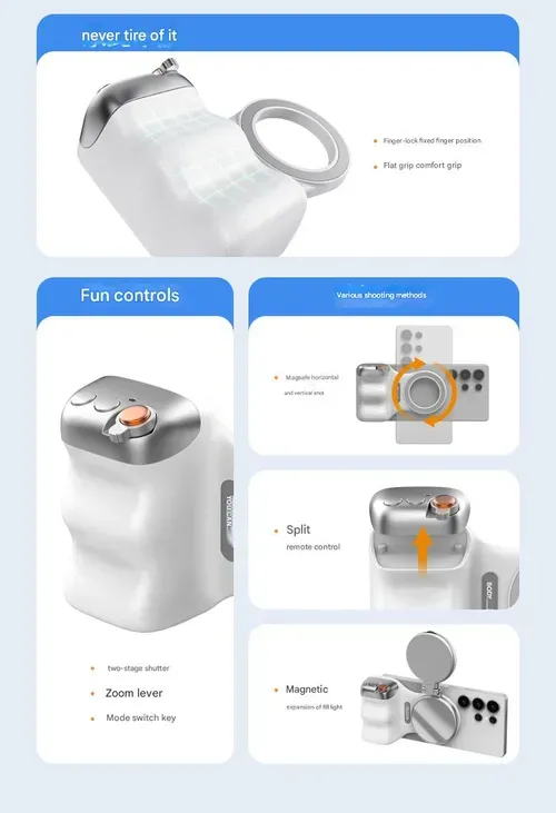 Magnetic camera handle for mobile phone, wireless Bluetooth camera, beauty and anti-shake