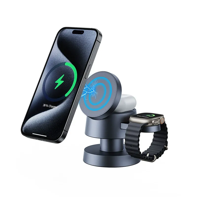 Night light three-in-one magnetic wireless charger suitable for Apple mobile phone earphone watch charging stand