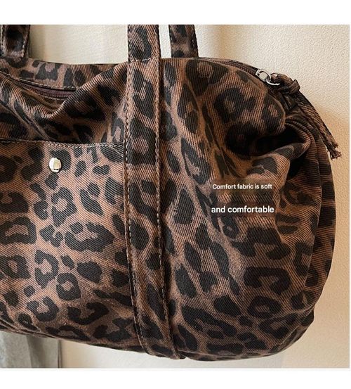 Low Stock New stylish leopard print tote bag, large capacity, suede, relaxed style shoulder bag.
