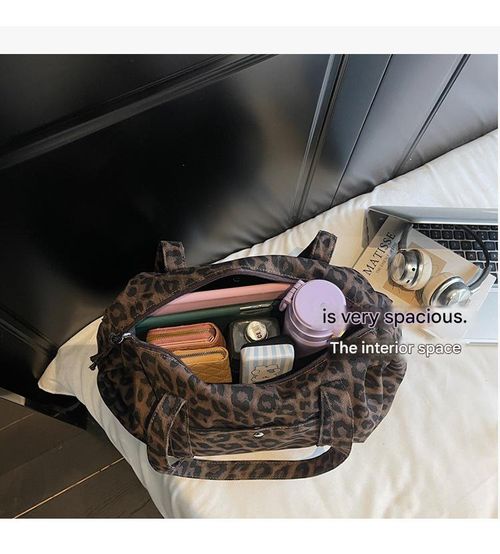 Low Stock New stylish leopard print tote bag, large capacity, suede, relaxed style shoulder bag.