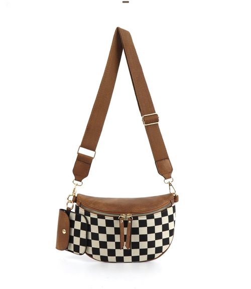 2025 New Design Checkered Pattern Chest Bag  Waist Pack for Women – Trendy Crossbody Sling Bag with Headphone Pocket, Lightweight Fanny Pack & Shoulder Bag, Stylish Unisex Mini Bag
