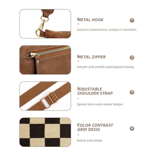 2025 New Design Checkered Pattern Chest Bag  Waist Pack for Women – Trendy Crossbody Sling Bag with Headphone Pocket, Lightweight Fanny Pack & Shoulder Bag, Stylish Unisex Mini Bag