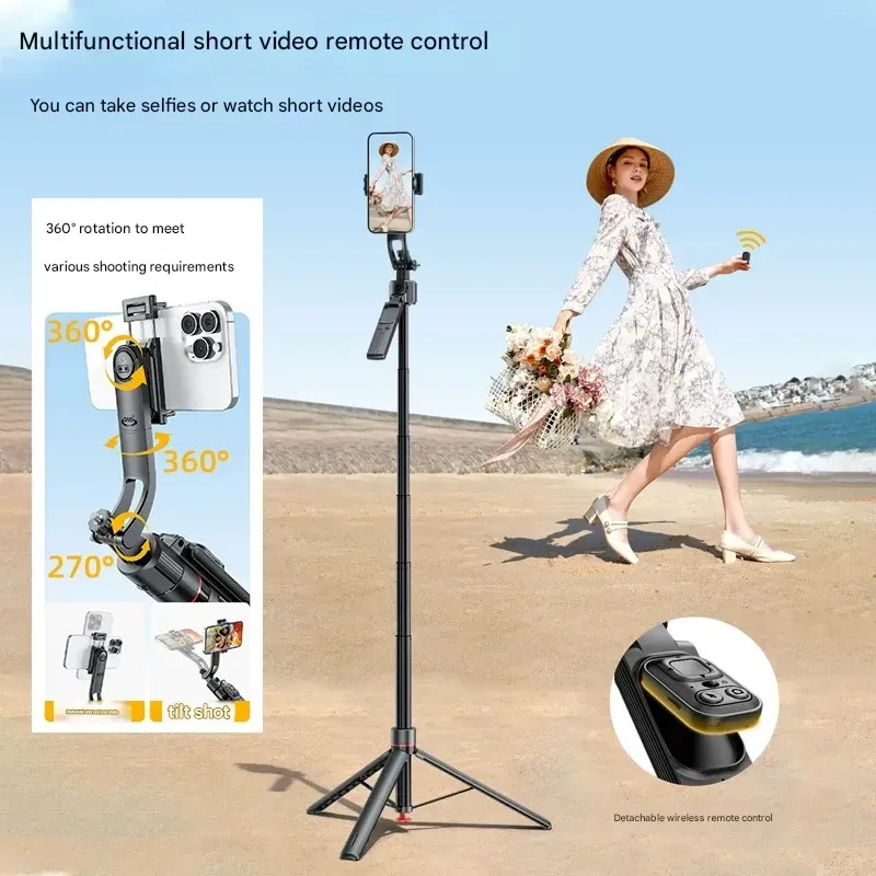 TT07 Auto-Follow Selfie Stick Tripod with Face Tracking & Bluetooth Remote - Motorized Gimbal Stabilizer with Extendable Phone Mount for iPhone Android Vlogging