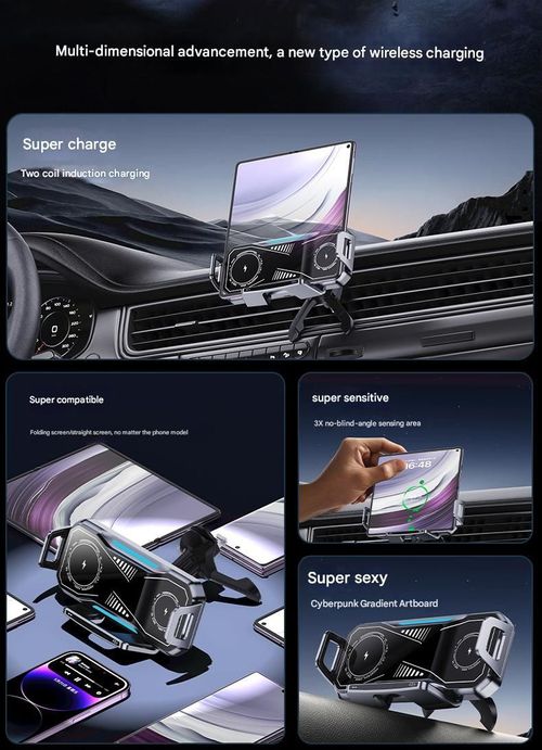 15W fast charging large screen mobile phone car folding screen mobile phone holder car wireless charging mobile phone holder