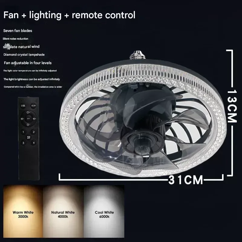 New LED fan light energy saving E27 screw home bedroom living room three color ceiling fan light with remote control