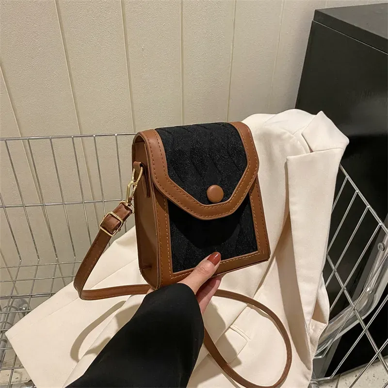 Splicing diamond small bag women's new fashion shoulder messenger bag textured mobile phone bag women's bag