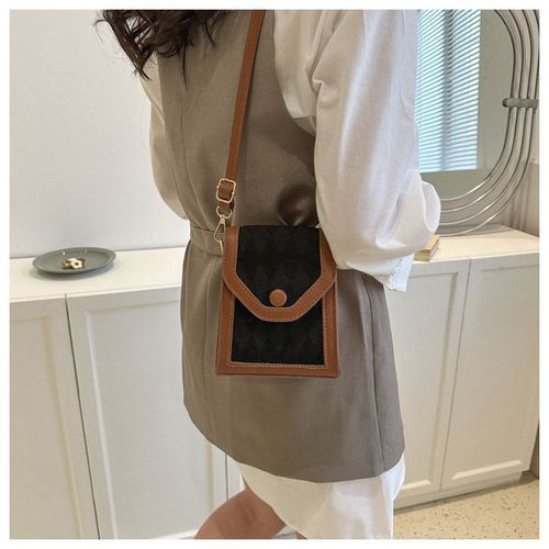 Splicing diamond small bag women's new fashion shoulder messenger bag textured mobile phone bag women's bag