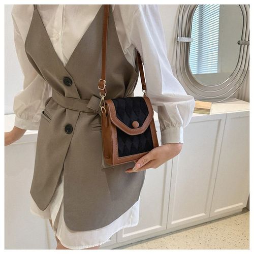 Splicing diamond small bag women's new fashion shoulder messenger bag textured mobile phone bag women's bag