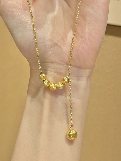 French ins real gold electroplating retractable push-pull cat's eye bean necklace clavicle chain light luxury exquisite