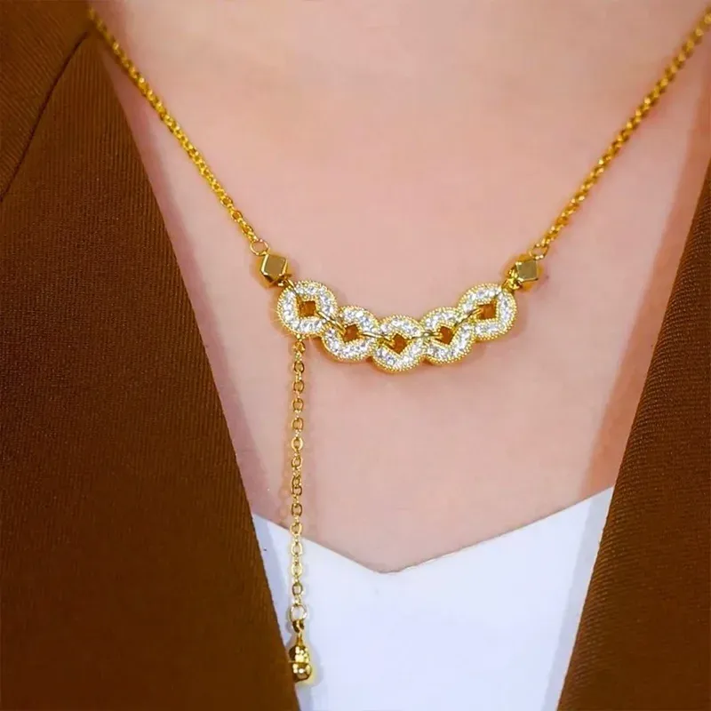 Necklace that means getting rich, hot-selling sand gold necklace with diamond coins, small gourd tassels, Qian Duoduo Five Emperors Coins clavicle necklace, niche light luxury high-end