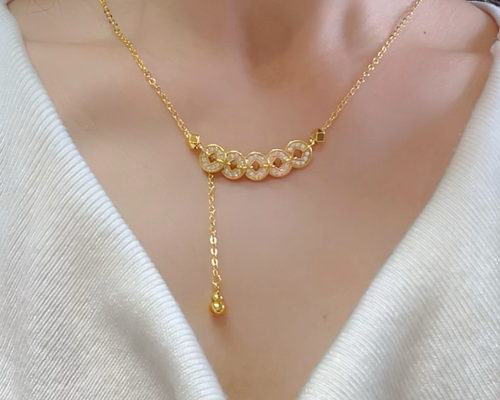 Necklace that means getting rich, hot-selling sand gold necklace with diamond coins, small gourd tassels, Qian Duoduo Five Emperors Coins clavicle necklace, niche light luxury high-end