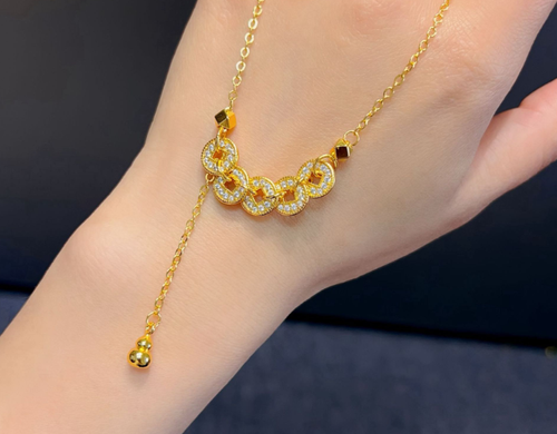 Necklace that means getting rich, hot-selling sand gold necklace with diamond coins, small gourd tassels, Qian Duoduo Five Emperors Coins clavicle necklace, niche light luxury high-end