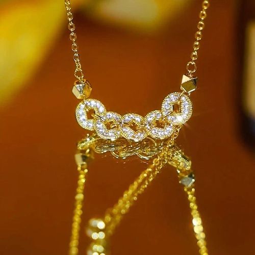 Necklace that means getting rich, hot-selling sand gold necklace with diamond coins, small gourd tassels, Qian Duoduo Five Emperors Coins clavicle necklace, niche light luxury high-end