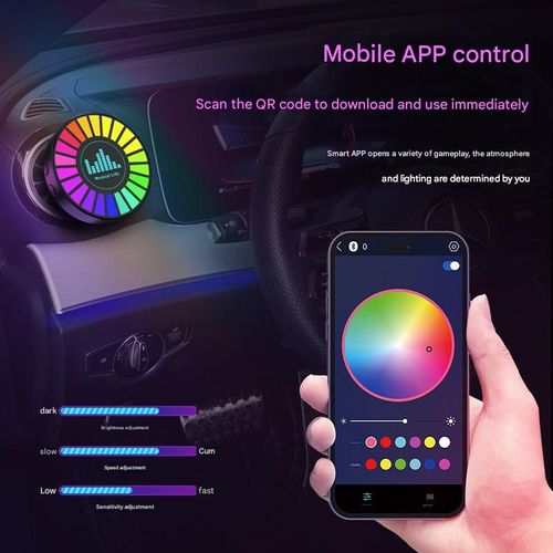 Car LED air vent circle aromatherapy pickup lamp atmosphere lamp car music rhythm lamp car ornaments, one set, plug-in type, with app control