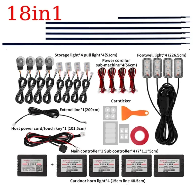 Car atmosphere light LED headlight cold light car atmosphere light voice-controlled music rhythm light pickup light decorative light