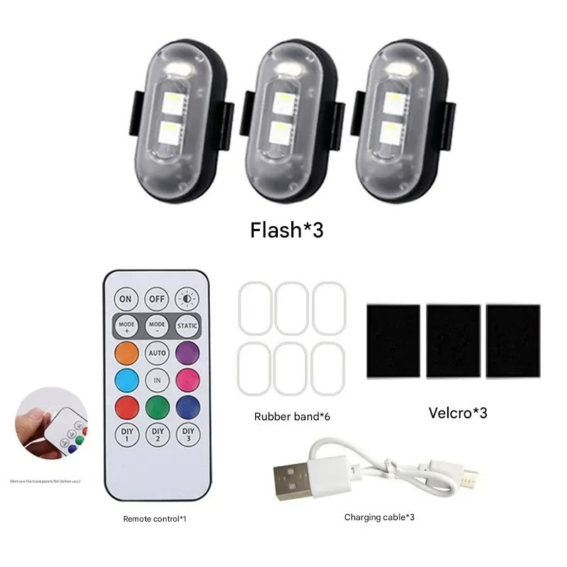 Wireless remote control aircraft light, drone navigation light, motorcycle and car universal eight-color flashing warning light (three lights plus remote control)