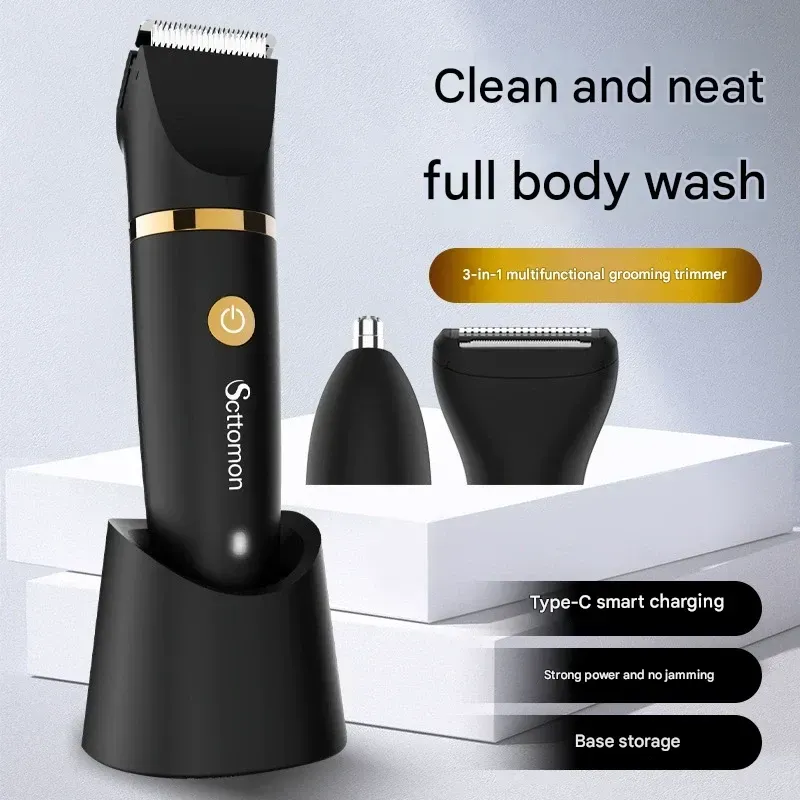 Men's multifunctional shaver, full body washable 3-in-1 shaver with storage base for electric shaver