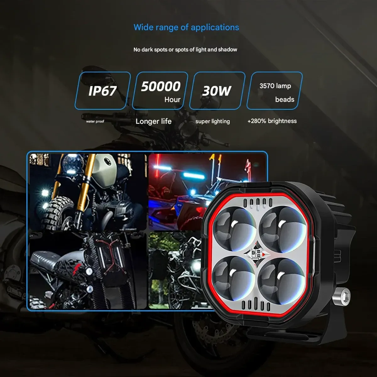 High Brightness Motorcycle Spotlight with Adjustable Bracket