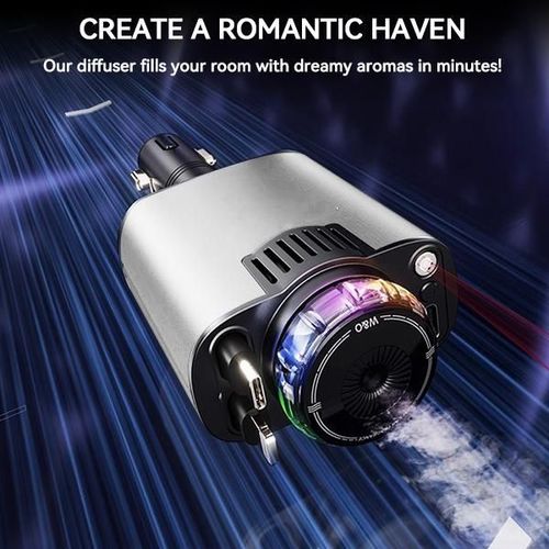 Smart Portable Car Air Freshener with Starlight Diffuser ,Intelligent Sensing & Atmosphere Lighting - Retractable Car Charger & Aromatherapy Diffuser ,Halloween Perfect Gift for Men