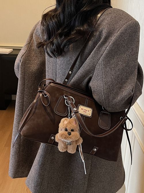 Suede Retro Tote Bag for Women, Shoulder Bag, Large Capacity, Suitable for Commuting and Everyday Use.